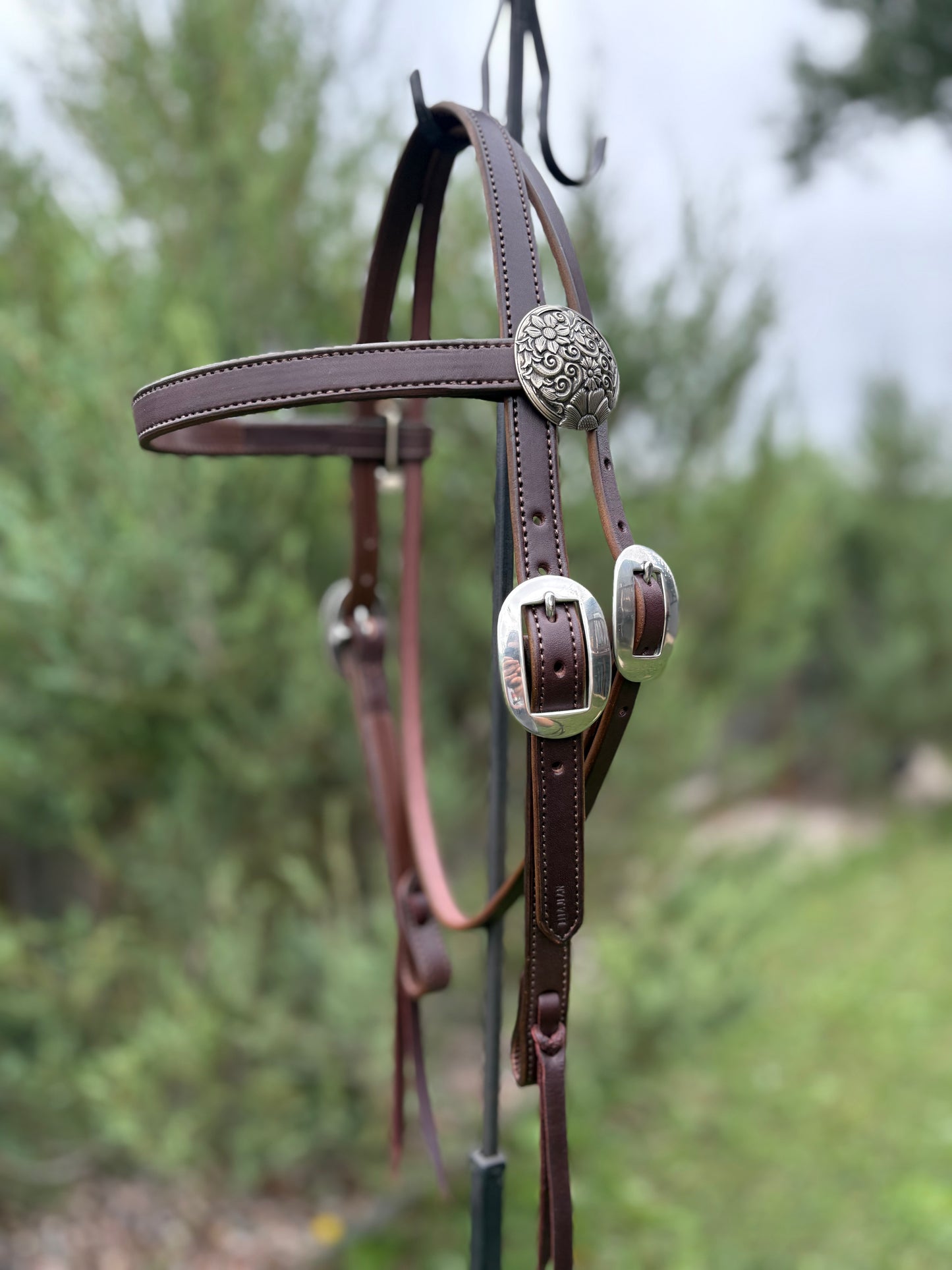 Brown Browband Headstall with Floral Conchos