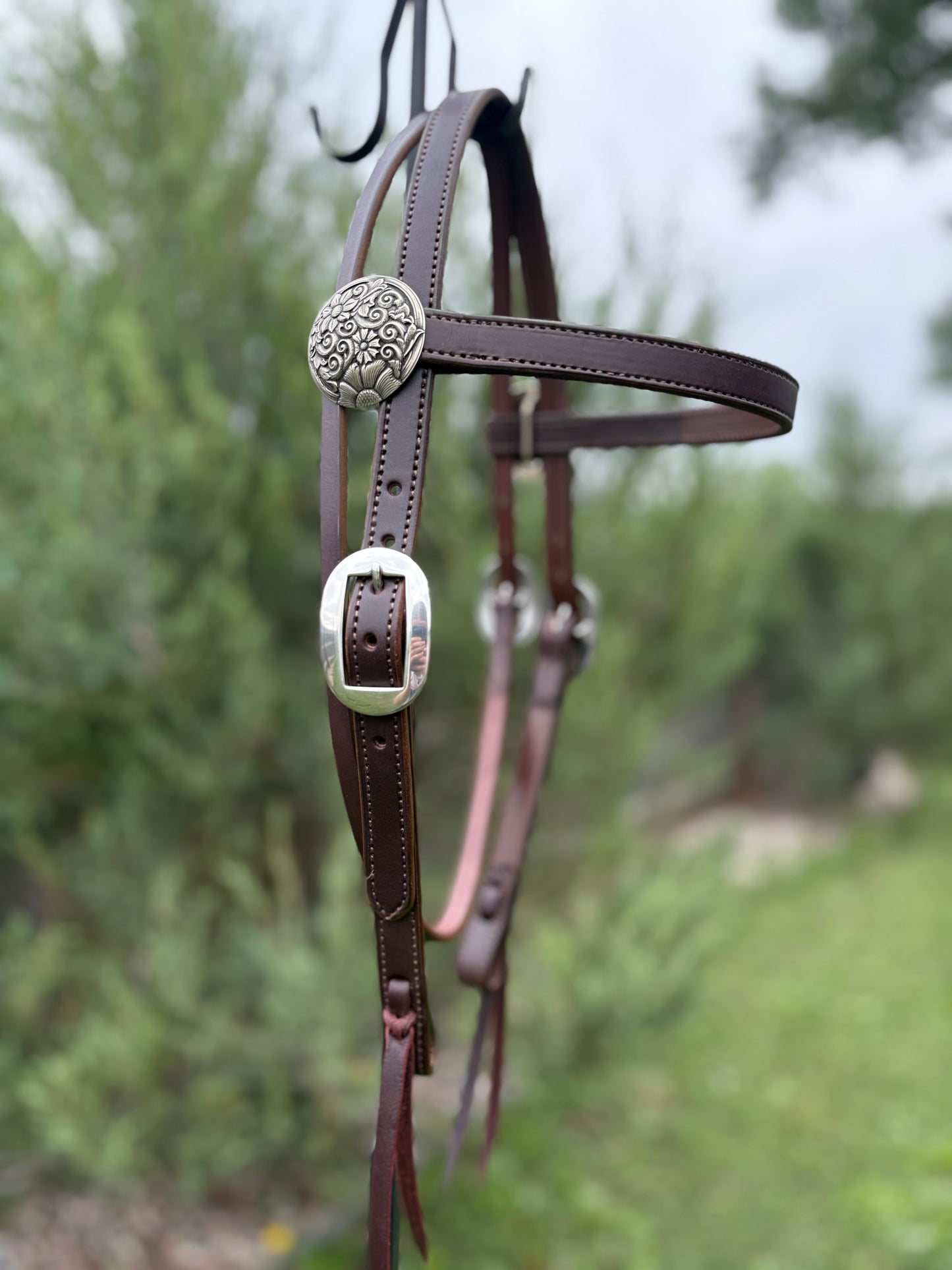 Brown Browband Headstall with Floral Conchos