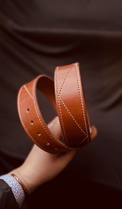 Half Diamond Stitched Chestnut Belt