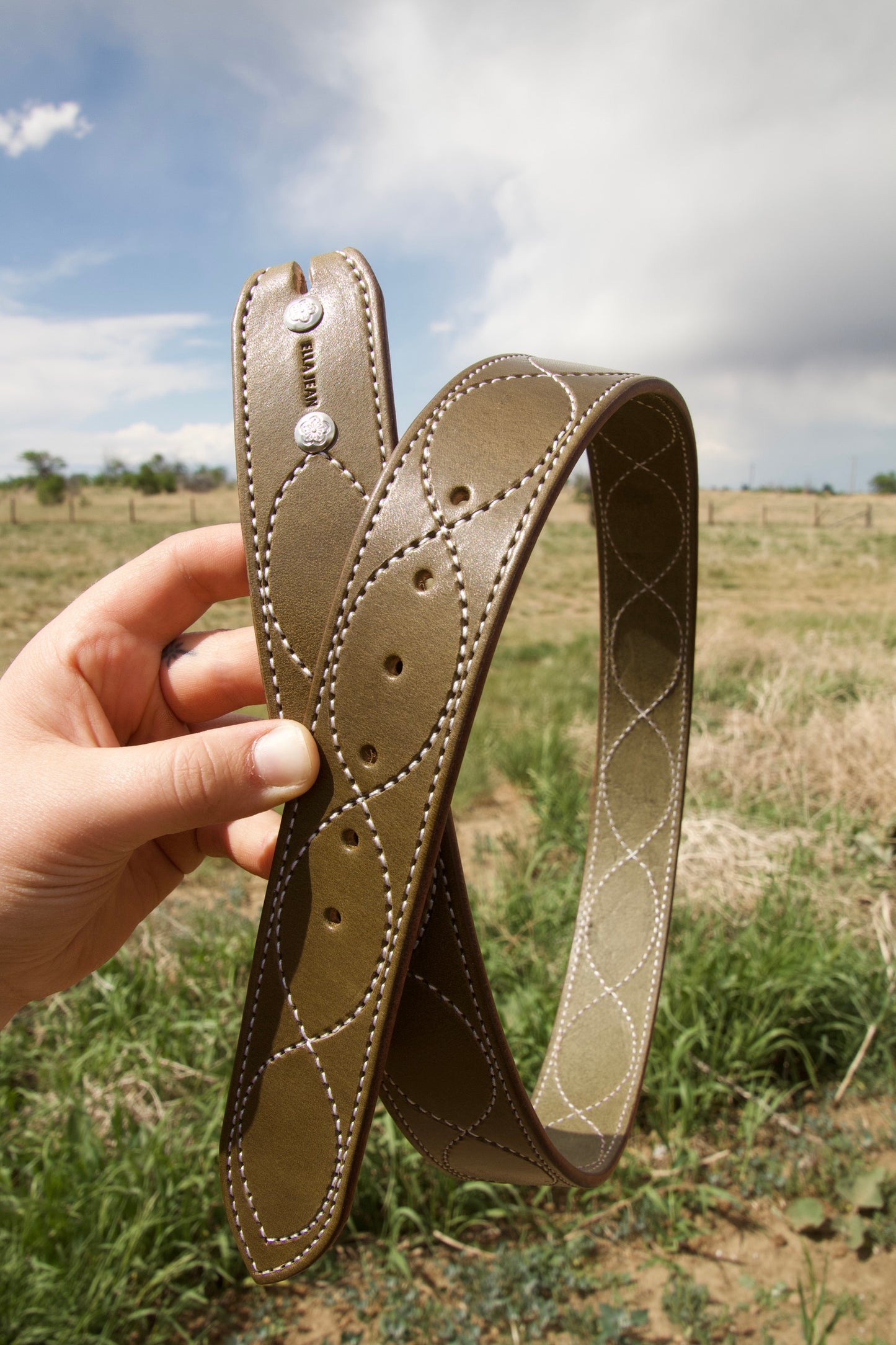 Olive Wavy Stitched Belt