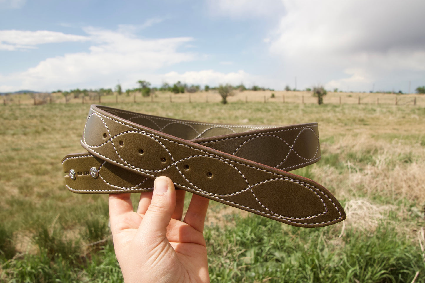 Olive Wavy Stitched Belt