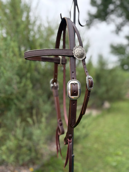 Brown Browband Headstall with Floral/Geo Conchos