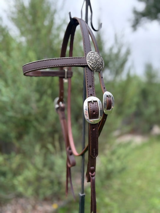 Brown Browband Headstall with Floral Conchos