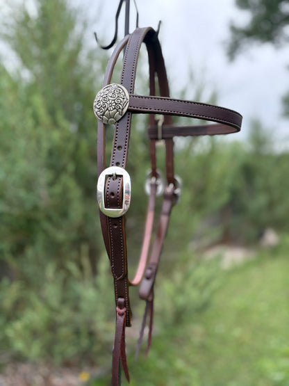 Brown Browband Headstall with Floral Conchos