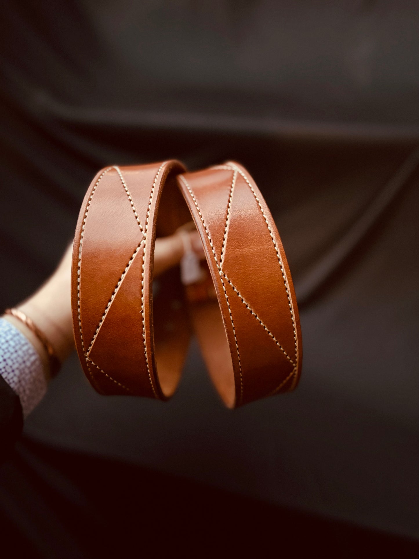 Half Diamond Stitched Chestnut Belt