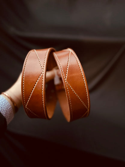 Half Diamond Stitched Chestnut Belt