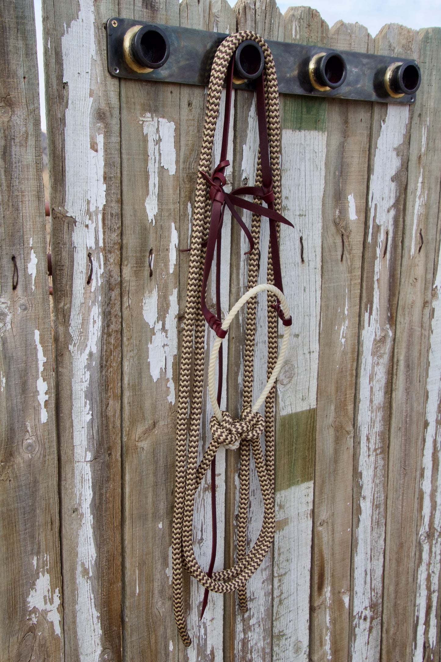 Brown & Beige Split Rein Loping Hackamore w/Tie-Back